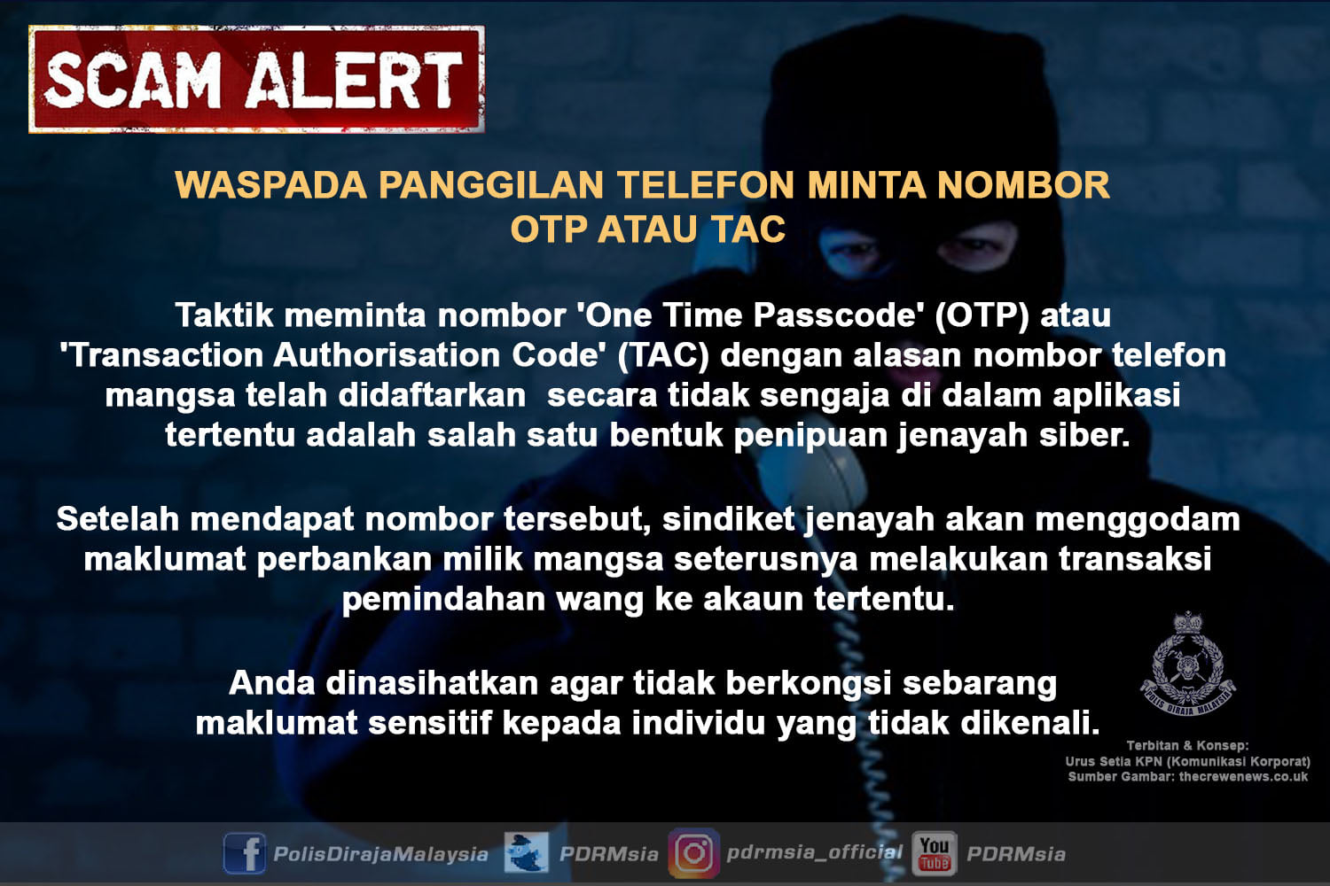 Pdrm Waspada Tipu Panggilan Telefon Minta Nombor Otp Atau Tac
