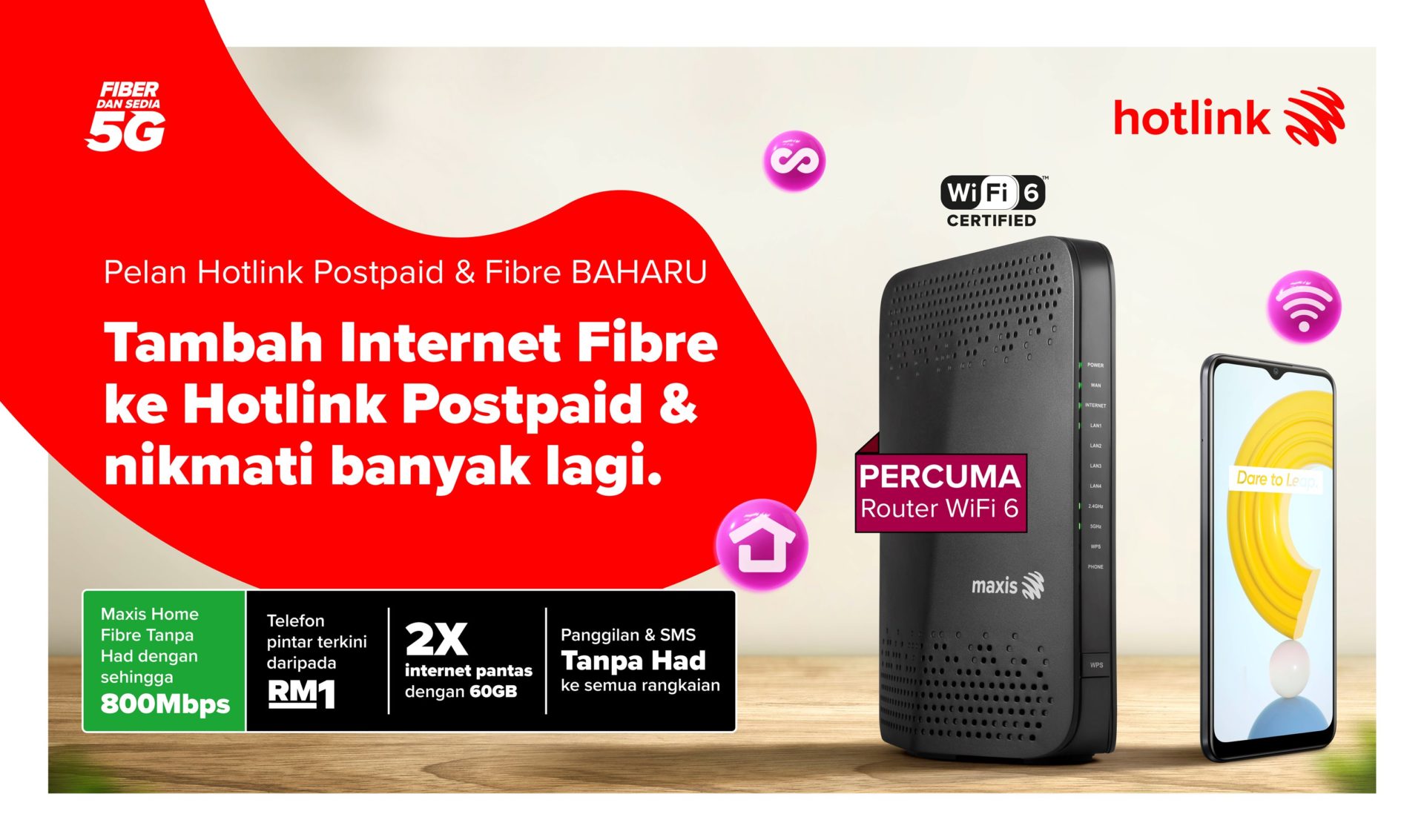 Nikmati Kelajuan Sehingga 800Mbps Dengan Hotlink Postpaid Dan Fibre